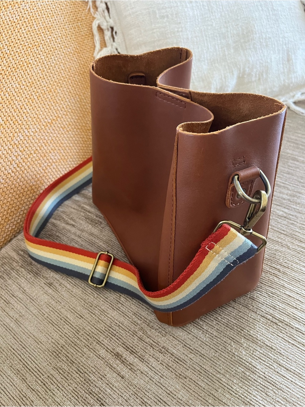 Portland Leather Brown Butterfly Bucket Bag - Picture 2 of 10